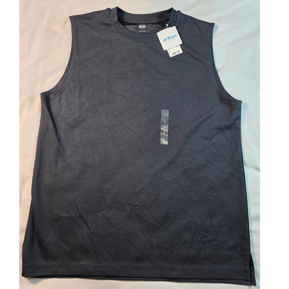 Uniqlo Airism Cotton Sleeveless T-Shirt Mens Large Black Athletic Tank Top NEW